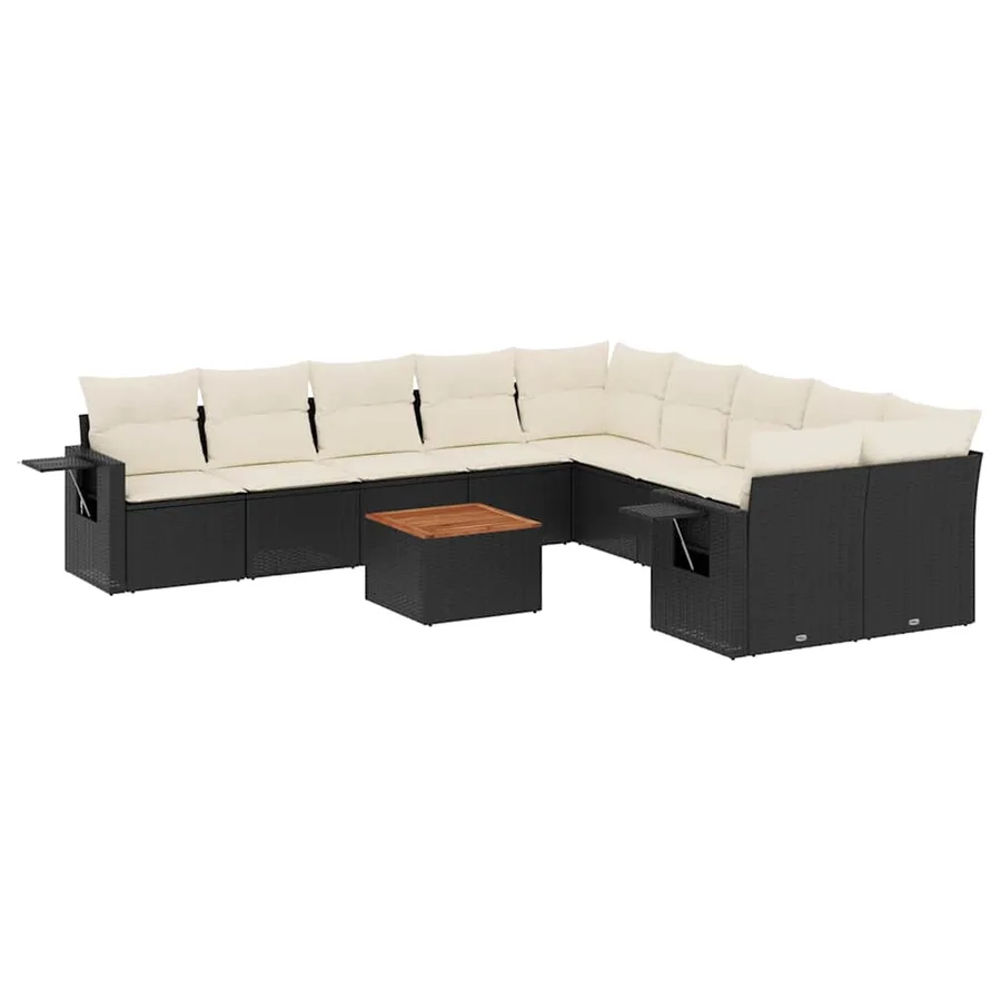 Salon de jardin 11 pcs avec coussins noir résine tressée - 2