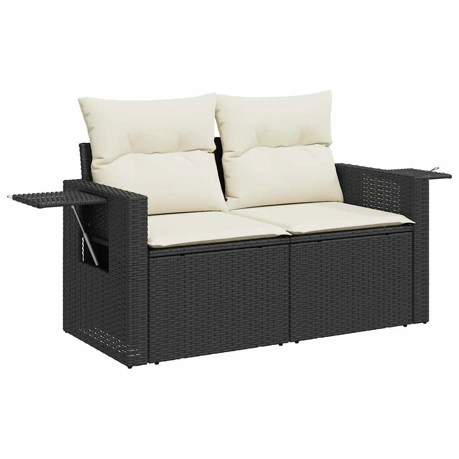 Salon de jardin 11 pcs avec coussins noir résine tressée - 3