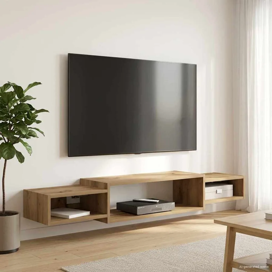 Meuble TV mural Montage mural Chêne artisanal 140 x 28 x 21 cm