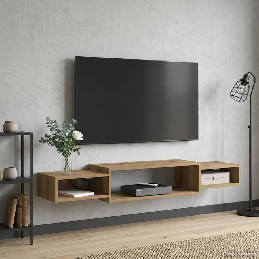 Meuble TV mural Montage mural Chêne artisanal 140 x 28 x 21 cm - 4
