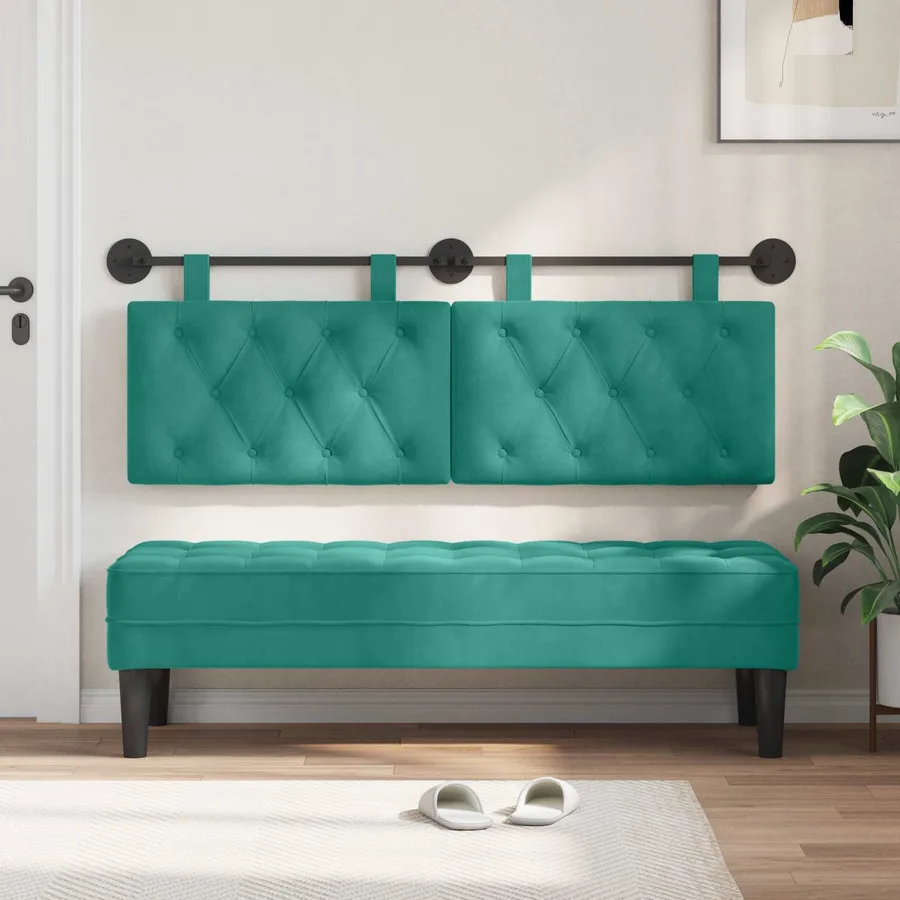 Tête de lit suspendue Avec lumière LED Turquoise Velours - 3
