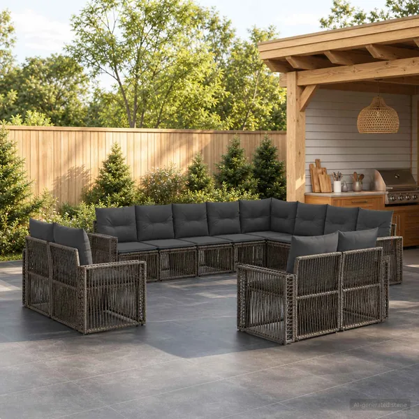 Ensemble de canapé de jardin 12 pcs Gris et Gris foncé