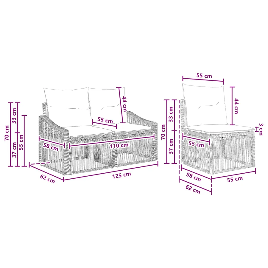 Ensemble de canapé de jardin 3 pcs Gris polyrotin - 6