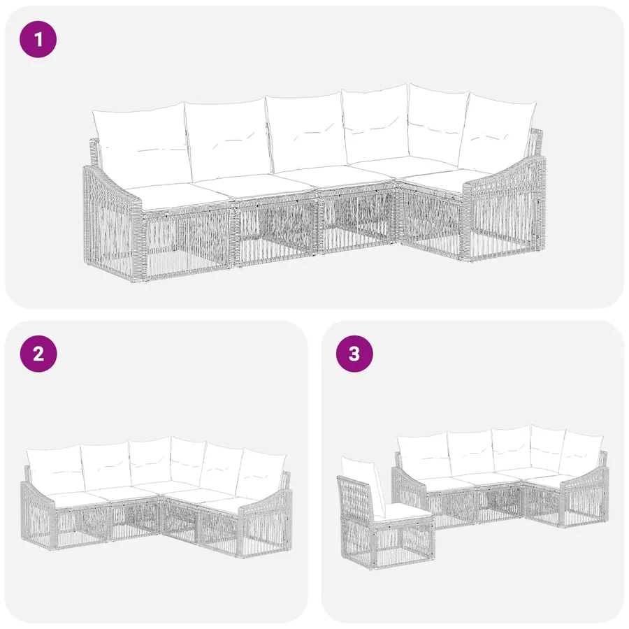 Ensemble de canapé de jardin 5 pcs Gris polyrotin - 7