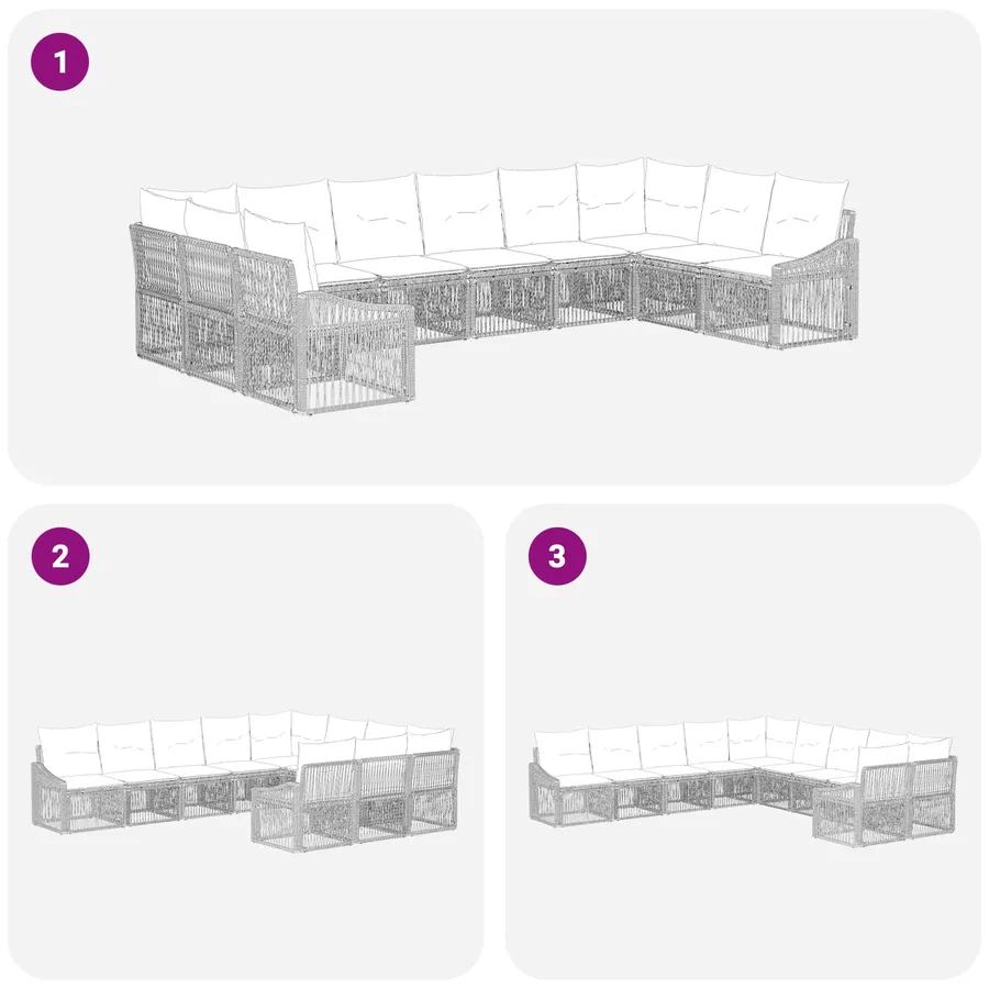 Ensemble de canapé de jardin 10 pcs Gris polyrotin - 6