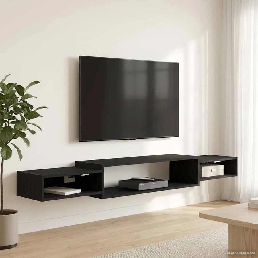 Meuble TV mural Montage mural Chêne noir 180 x 28 x 21 cm