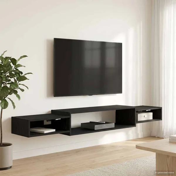 Meuble TV mural Montage mural Chêne noir 180 x 28 x 21 cm