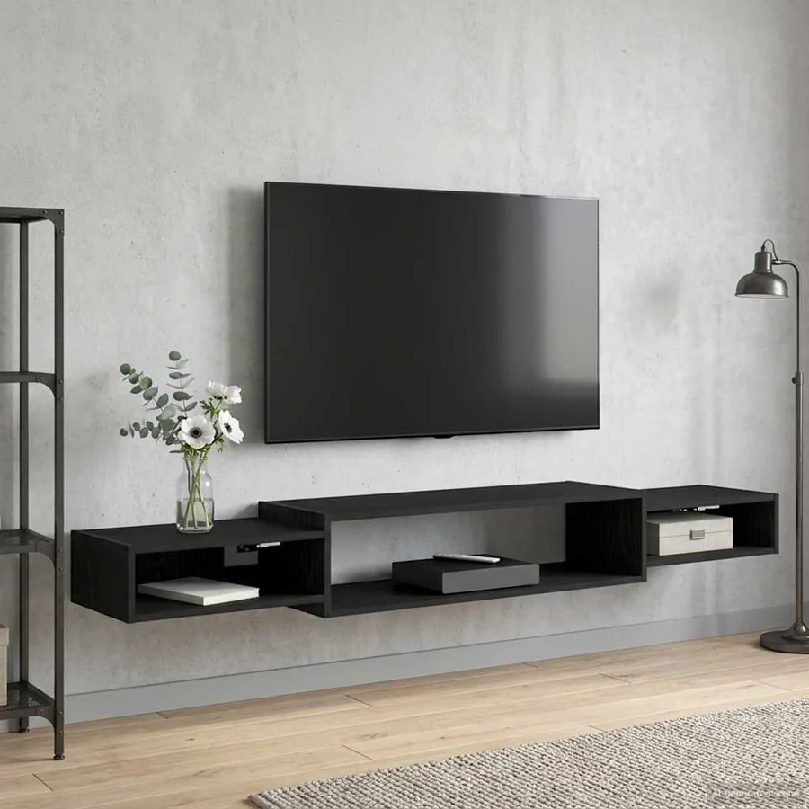Meuble TV mural Montage mural Chêne noir 180 x 28 x 21 cm - 4