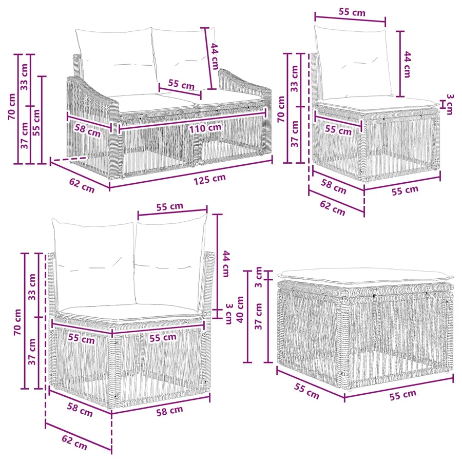 Ensemble de canapé de jardin 11 pcs Gris polyrotin - 7