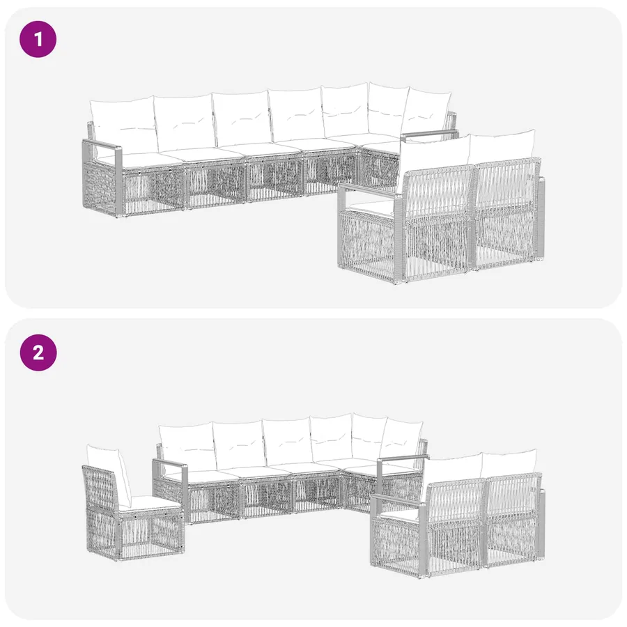Ensemble de canapé de jardin 8 pcs Beige polyrotin - 6