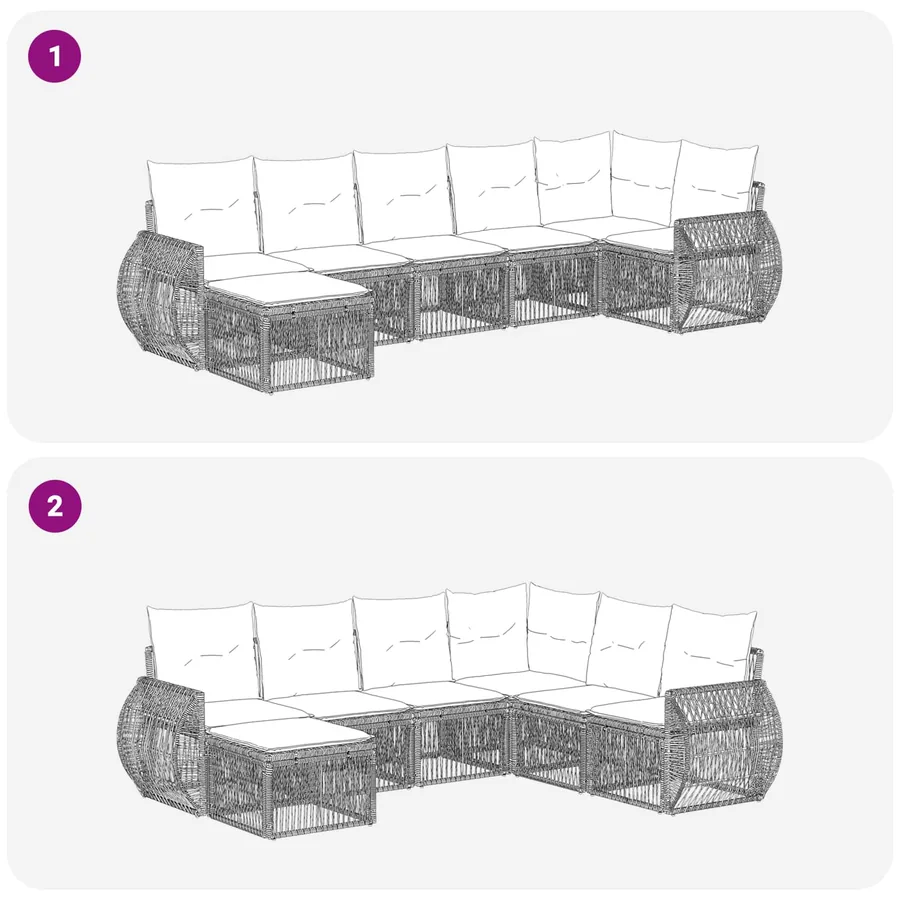 Ensemble de canapé de jardin 7 pcs Gris et Gris foncé polyrotin - 7