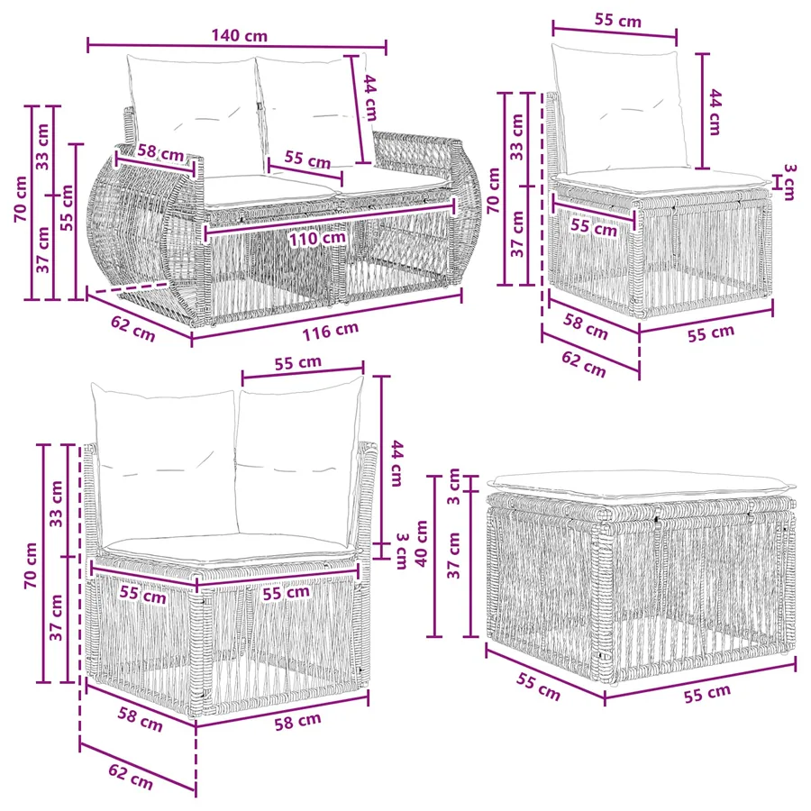 Ensemble de canapé de jardin 7 pcs Gris et Gris foncé polyrotin - 9