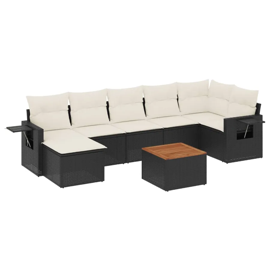 Salon de jardin 8 pcs avec coussins noir résine tressée - 2