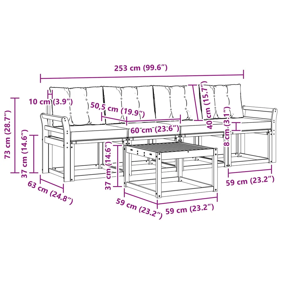 Ensemble de canapés d'extérieur 5 pcs Naturel et Noir - 8