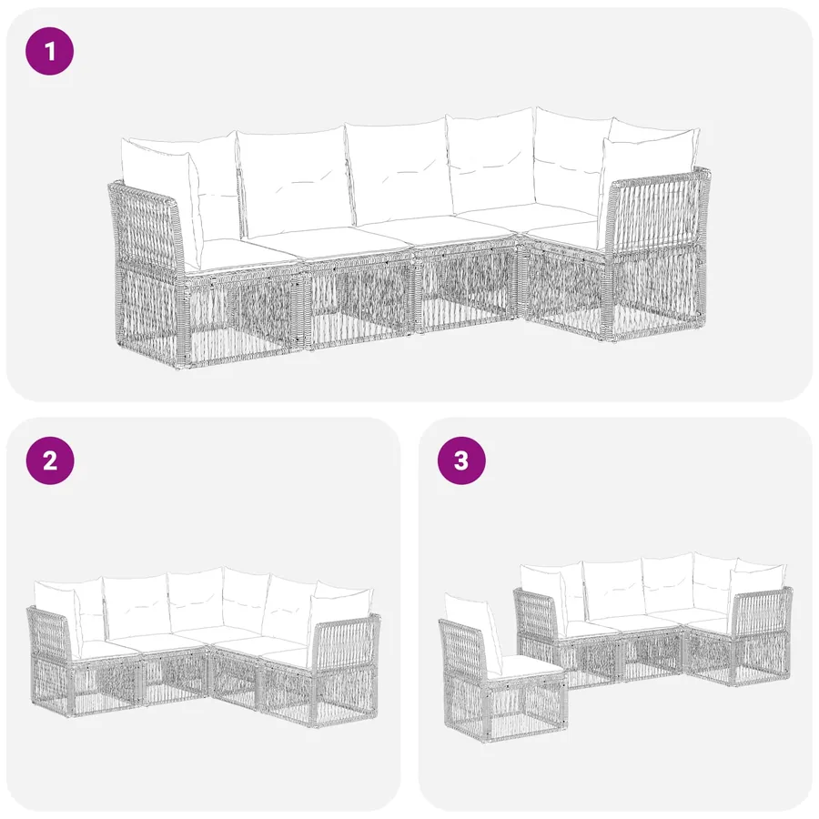 Ensemble de canapé de jardin 5 pcs Gris polyrotin - 7