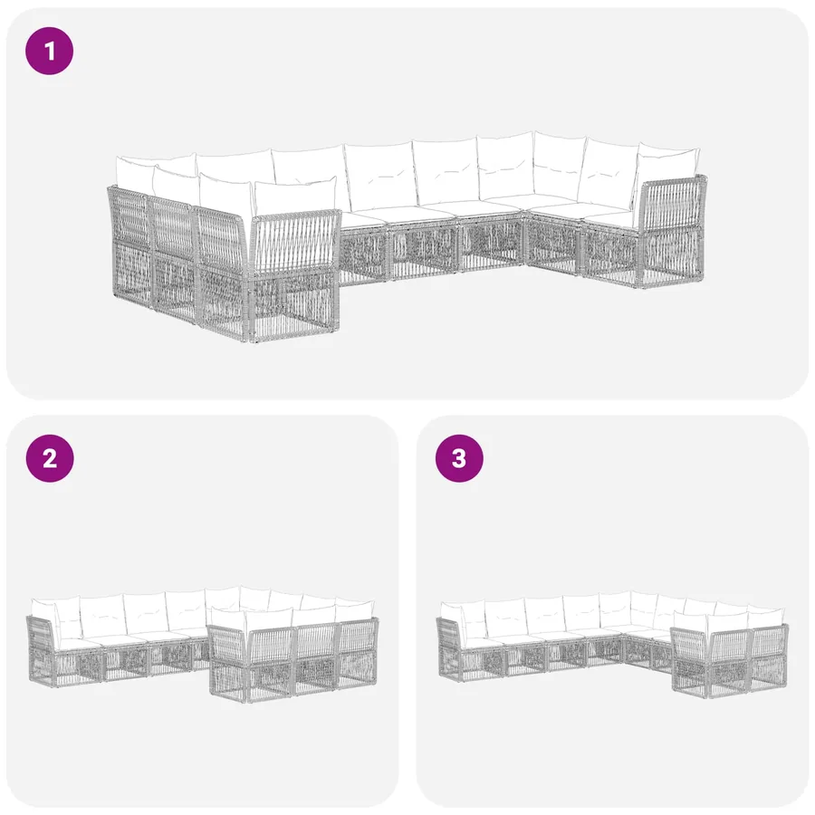 Ensemble de canapé de jardin 10 pcs Gris polyrotin - 6