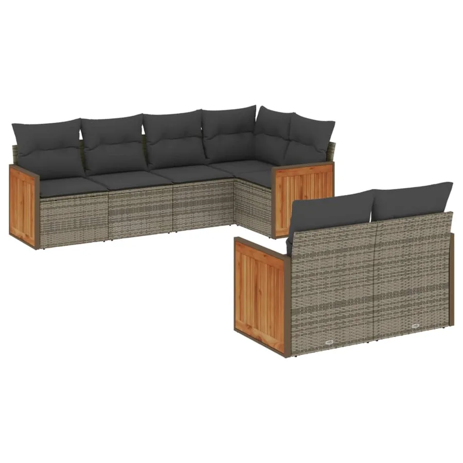 Salon de jardin avec coussins 7 pcs gris résine tressée - 2