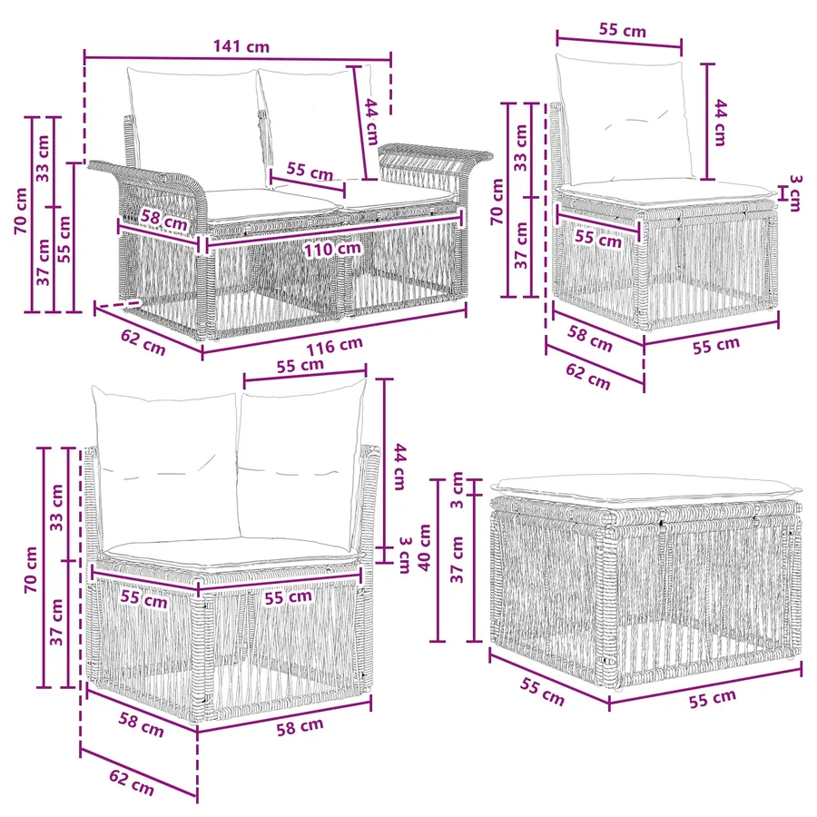 Ensemble de canapé de jardin 7 pcs Beige polyrotin - 9