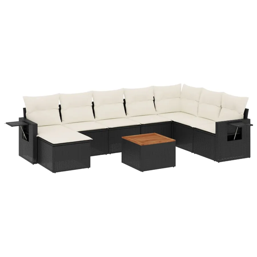 Salon de jardin 9 pcs avec coussins noir résine tressée - 2