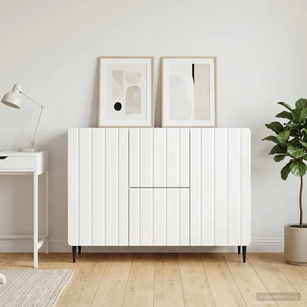 Buffet Blanc brillant 89 x 34,5 x 62 cm Bois d'ingénierie