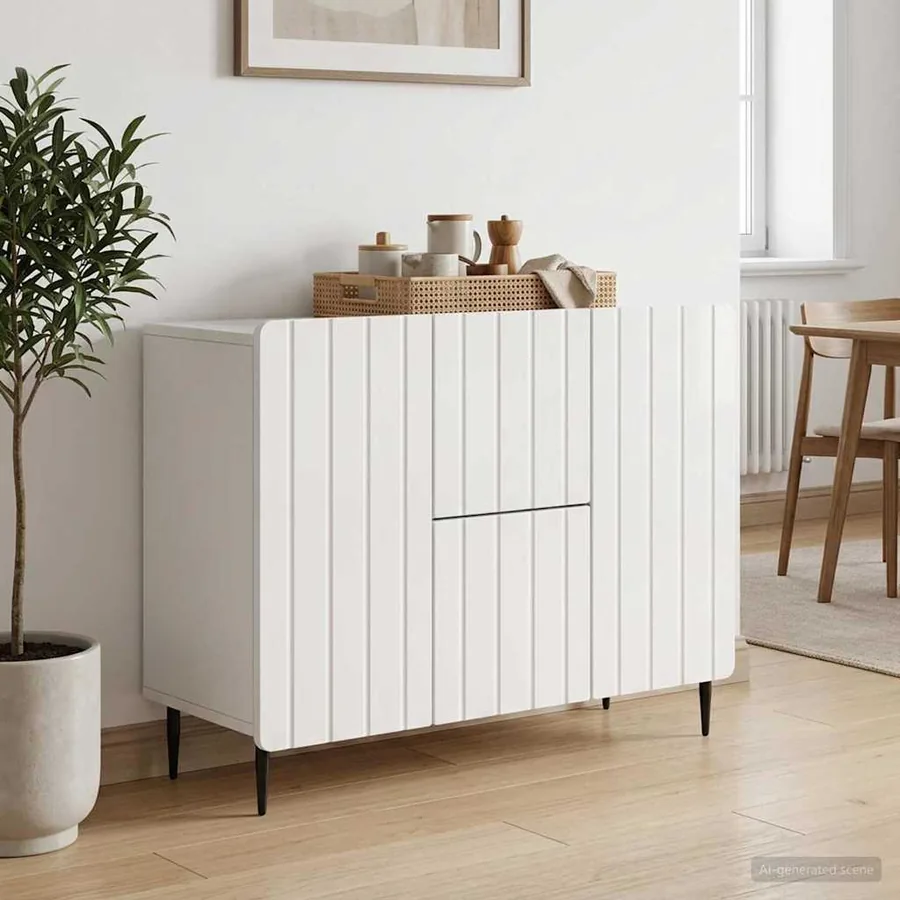Buffet Blanc brillant 89 x 34,5 x 62 cm Bois d'ingénierie - 4