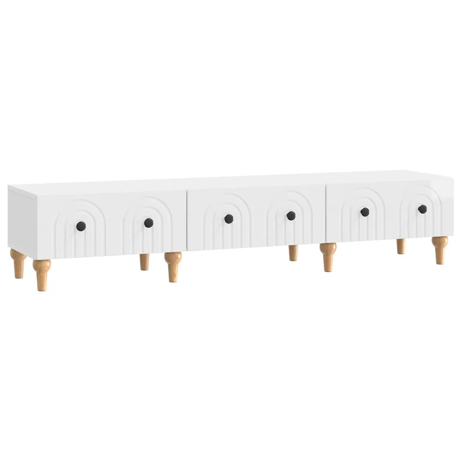 Meuble TV Blanc brillant 147 x 34,5 x 30 cm Bois d'ingénierie - 2