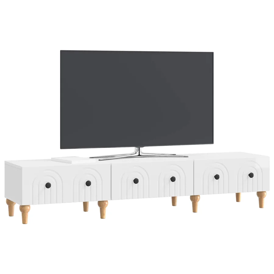 Meuble TV Blanc brillant 147 x 34,5 x 30 cm Bois d'ingénierie - 3