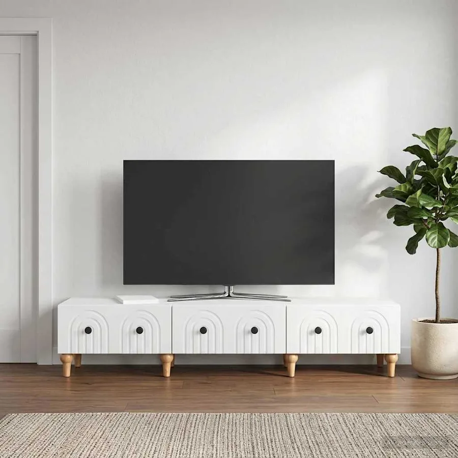 Meuble TV Blanc brillant 147 x 34,5 x 30 cm Bois d'ingénierie - 4