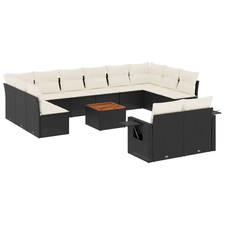 Salon de jardin avec coussins 13 pcs noir résine tressée - 2