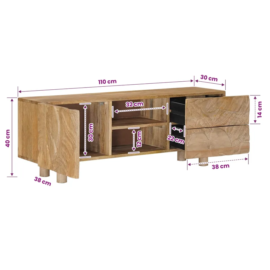 Meuble TV avec tiroir avec étagère avec porte 110 x 30 x 40 cm - 12