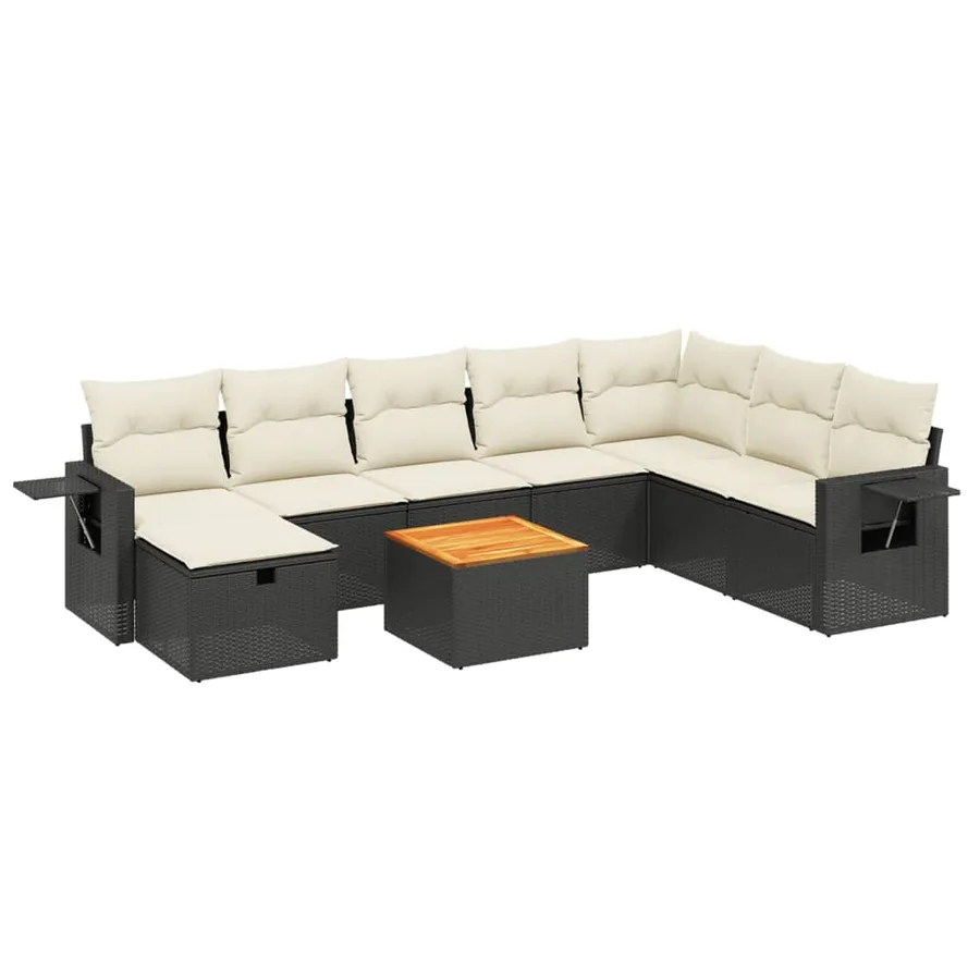Salon de jardin 9 pcs avec coussins noir résine tressée - 2