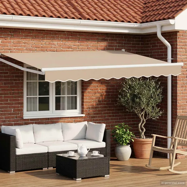 Store rétractable manuel avec LEDs Beige et blanc 3,5 x 2,5 m