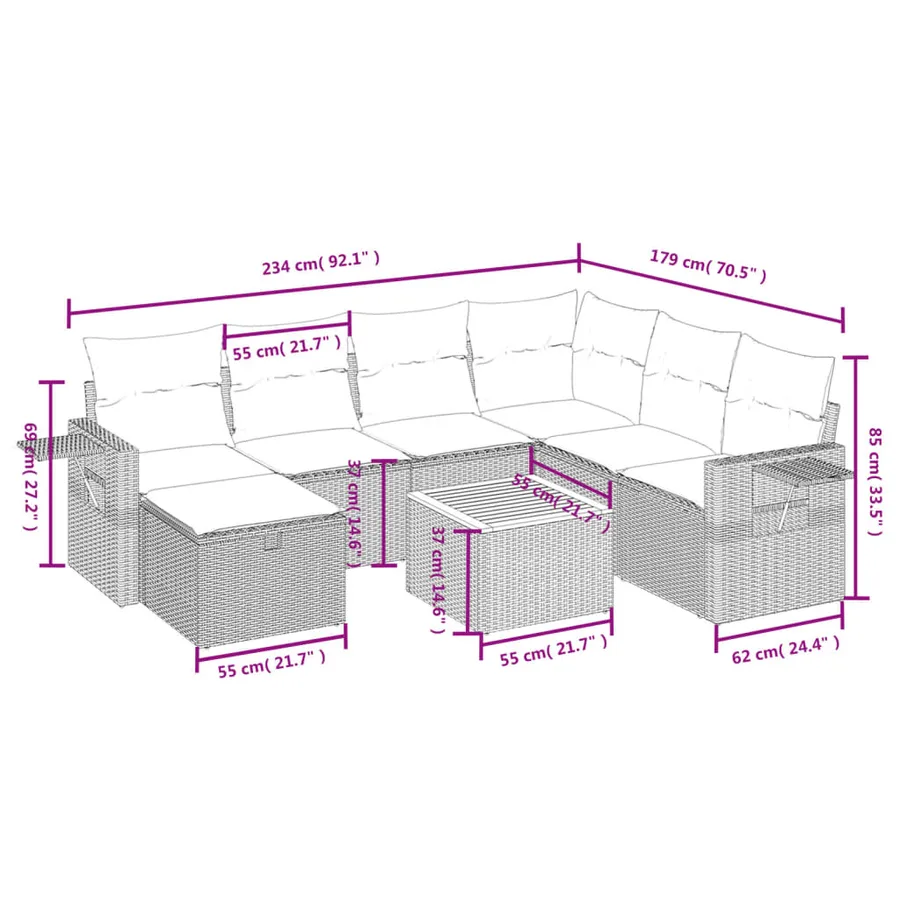 Salon de jardin 8 pcs avec coussins noir résine tressée - 4