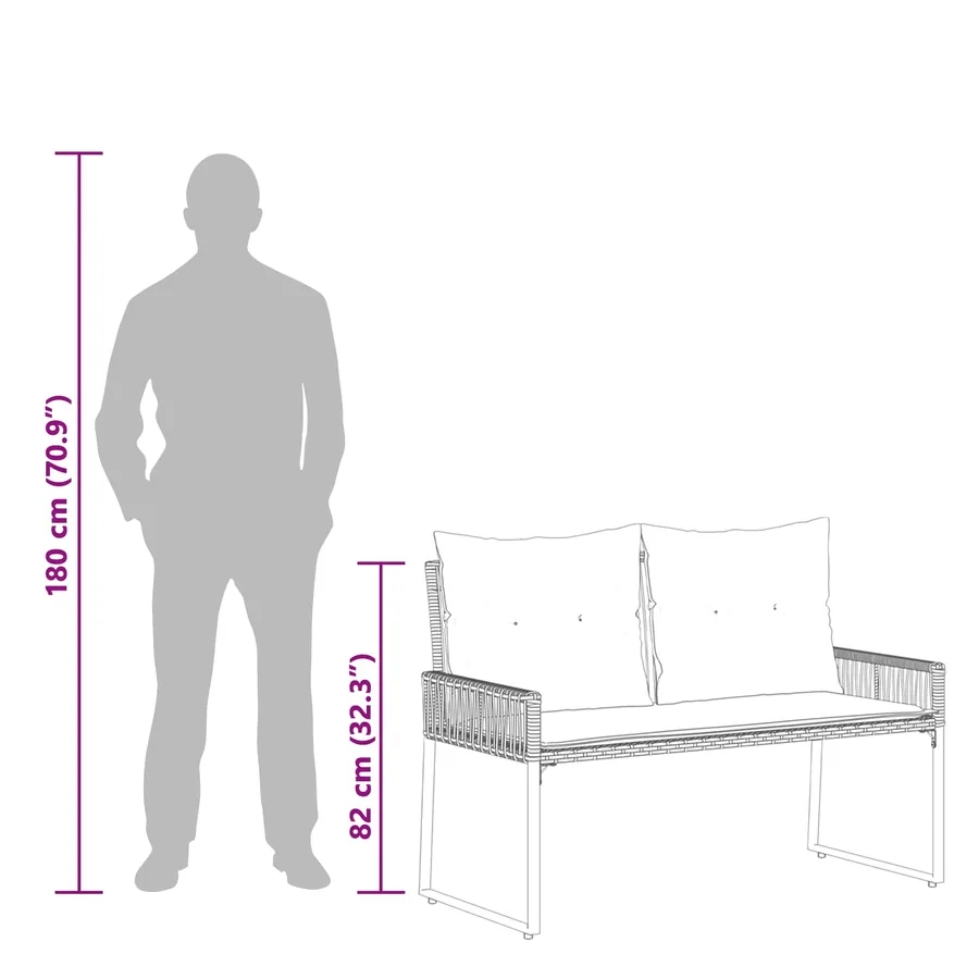 Banc extérieur avec coussin 4 pcs Noir et blanc crème polyrotin - 13