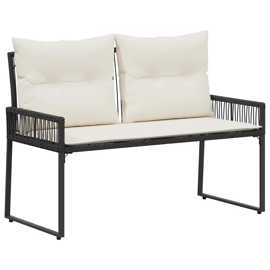 Banc extérieur avec coussin 4 pcs Noir et blanc crème polyrotin - 2