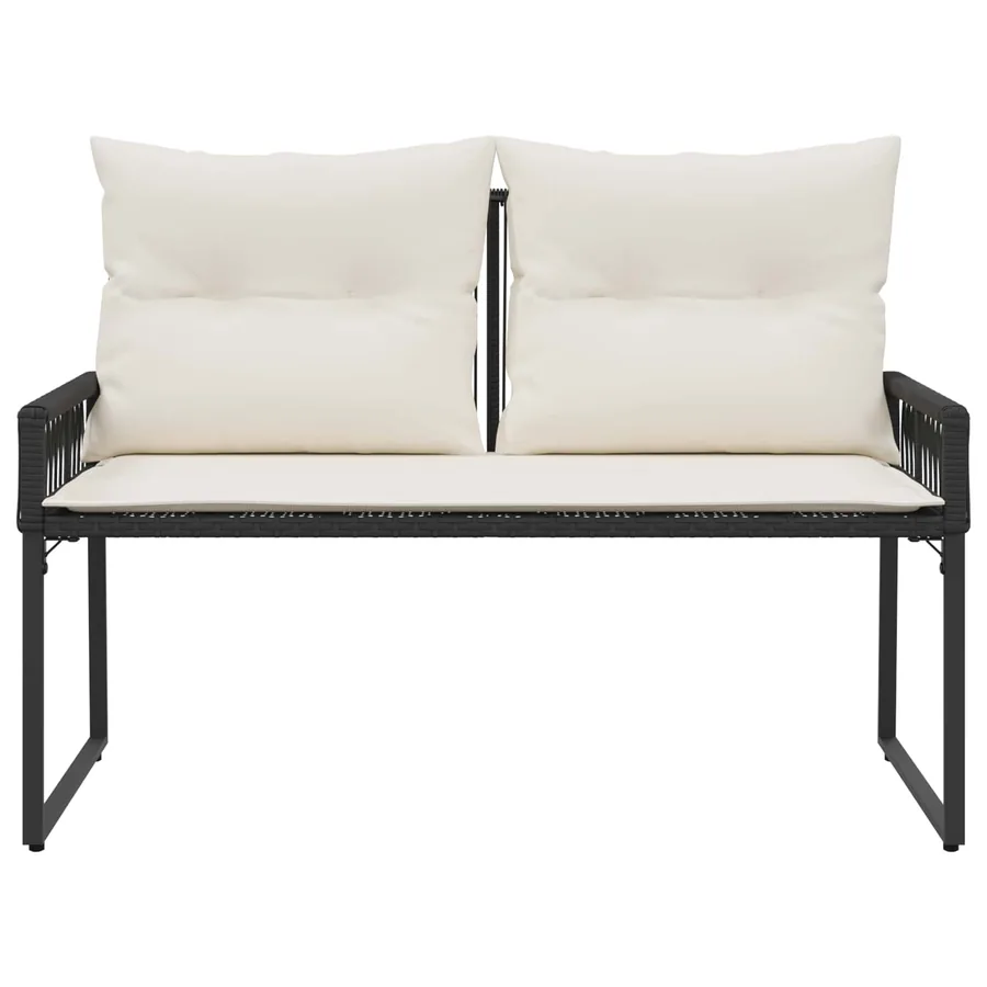 Banc extérieur avec coussin 4 pcs Noir et blanc crème polyrotin - 5