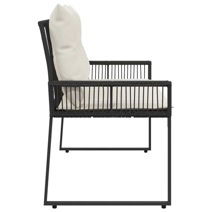 Banc extérieur avec coussin 4 pcs Noir et blanc crème polyrotin - 6
