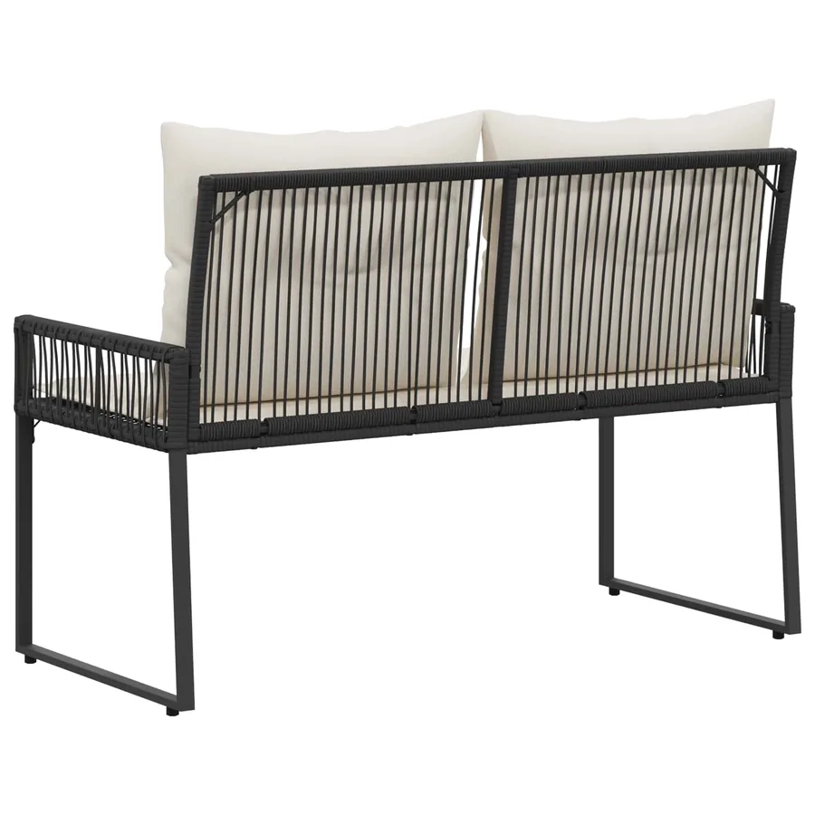 Banc extérieur avec coussin 4 pcs Noir et blanc crème polyrotin - 7