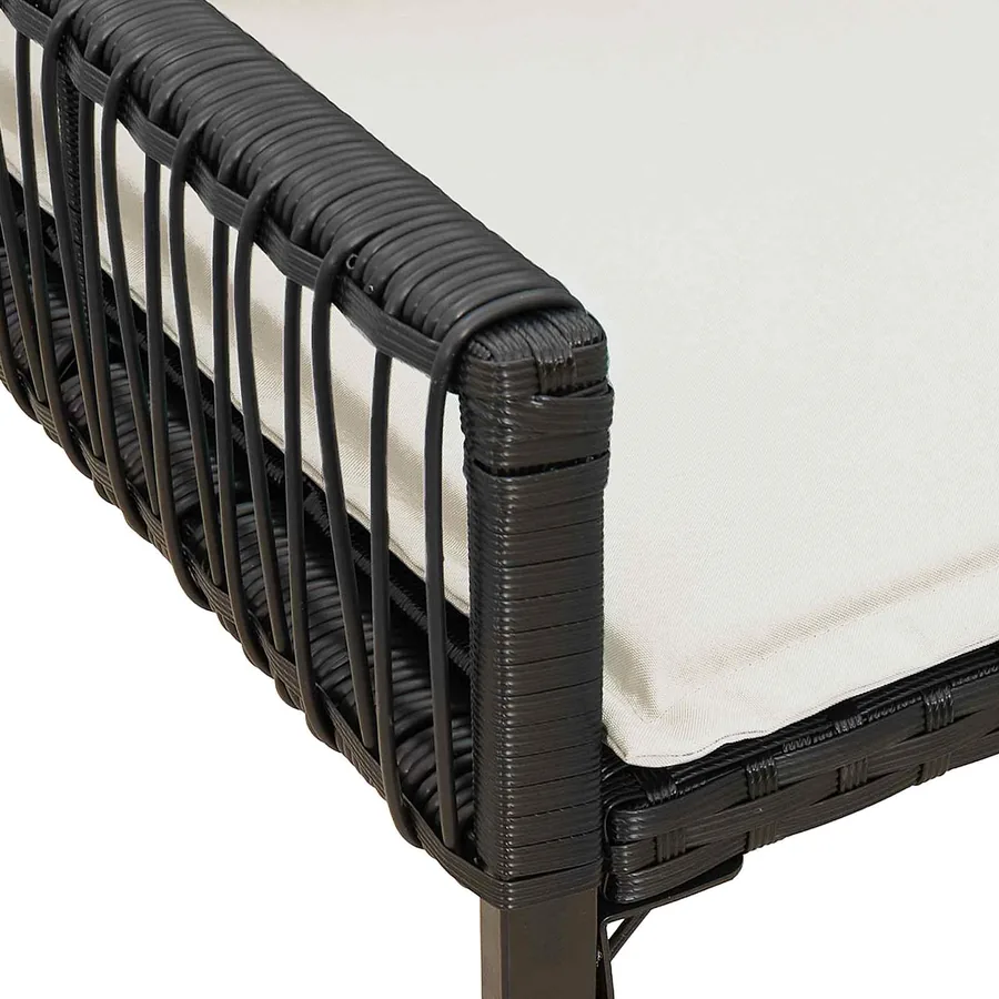 Banc extérieur avec coussin 4 pcs Noir et blanc crème polyrotin - 8