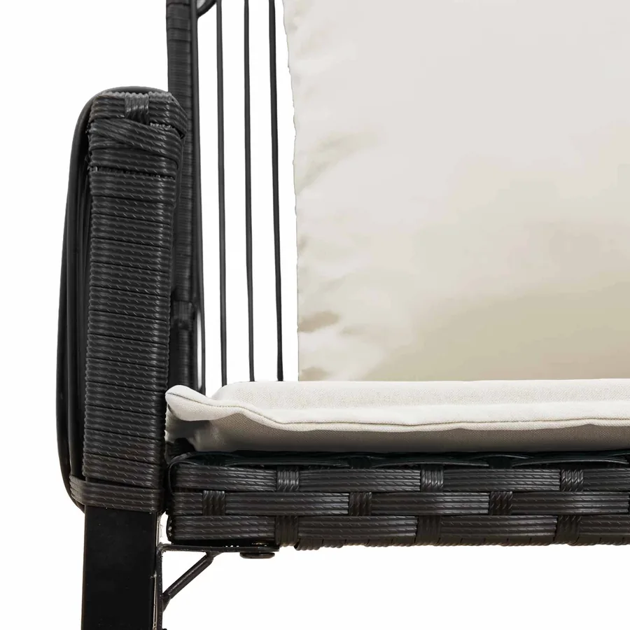 Banc extérieur avec coussin 4 pcs Noir et blanc crème polyrotin - 9