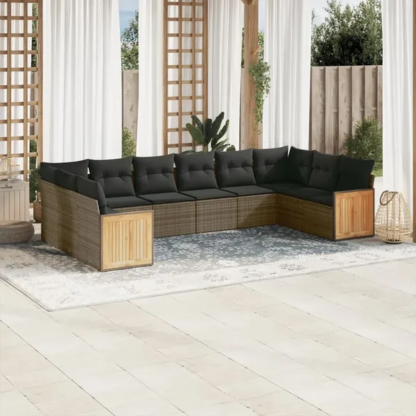 Salon de jardin avec coussins 10 pcs gris résine tressée