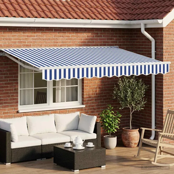 Auvent rétractable manuel Bleu et Blanc 3,5 x 2,5 m