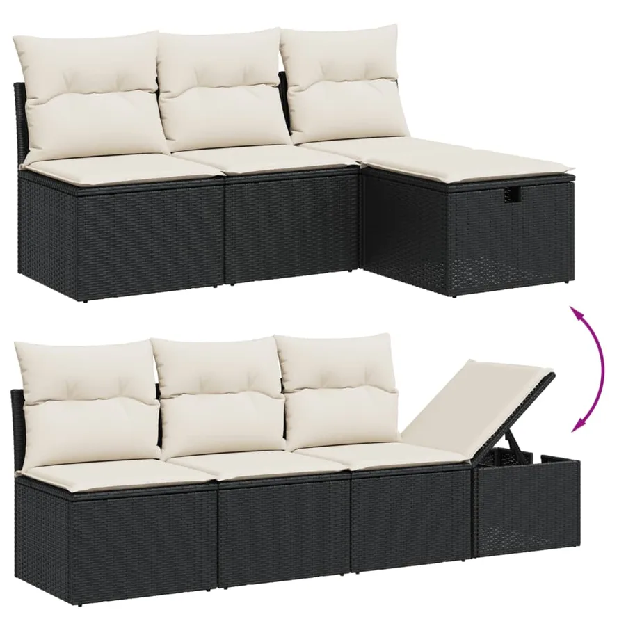 Salon de jardin 8 pcs avec coussins noir résine tressée - 3
