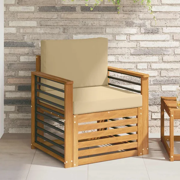Canapé d’extérieur Bois d'acacia massif et polyester Naturel