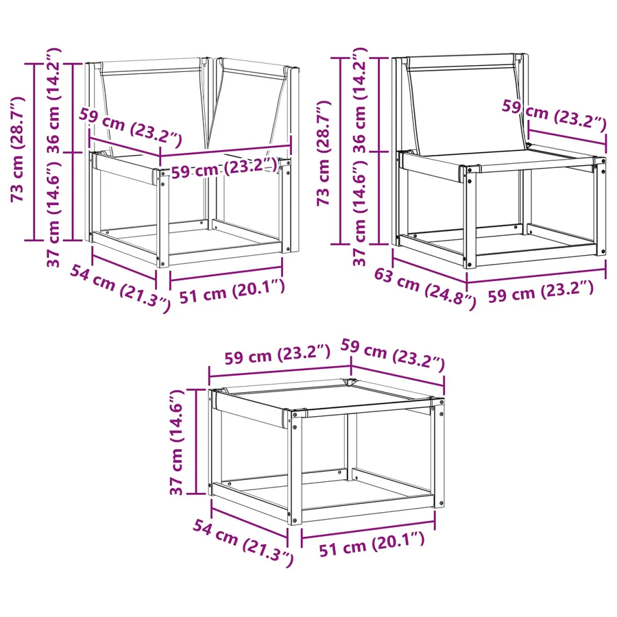 Canapés modulaires d'extérieur 3 Pièce Gris Naturel et Clair - 15
