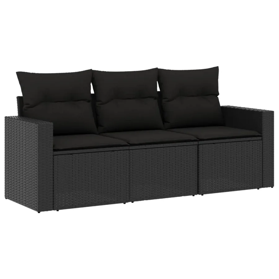 Salon de jardin 3 pcs avec coussins noir résine tressée - 2