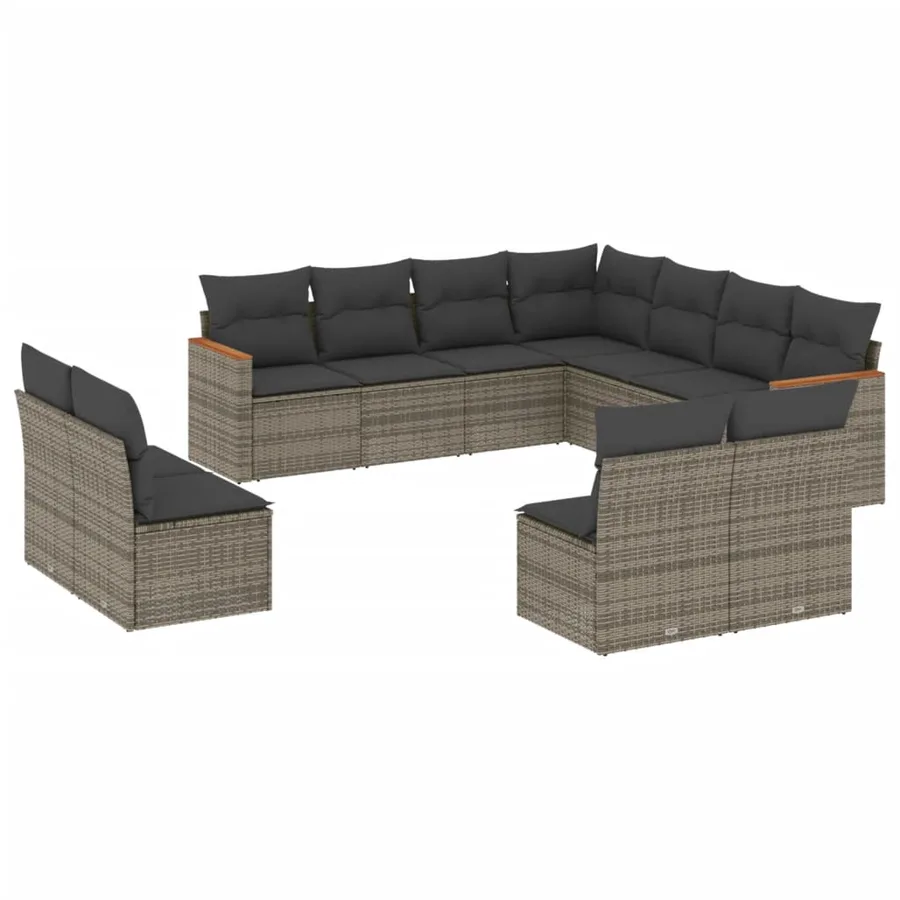 Salon de jardin 11 pcs avec coussins gris résine tressée - 2
