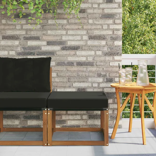 Pouf d'Extérieur Bois d'acacia massif et tissu Textilène