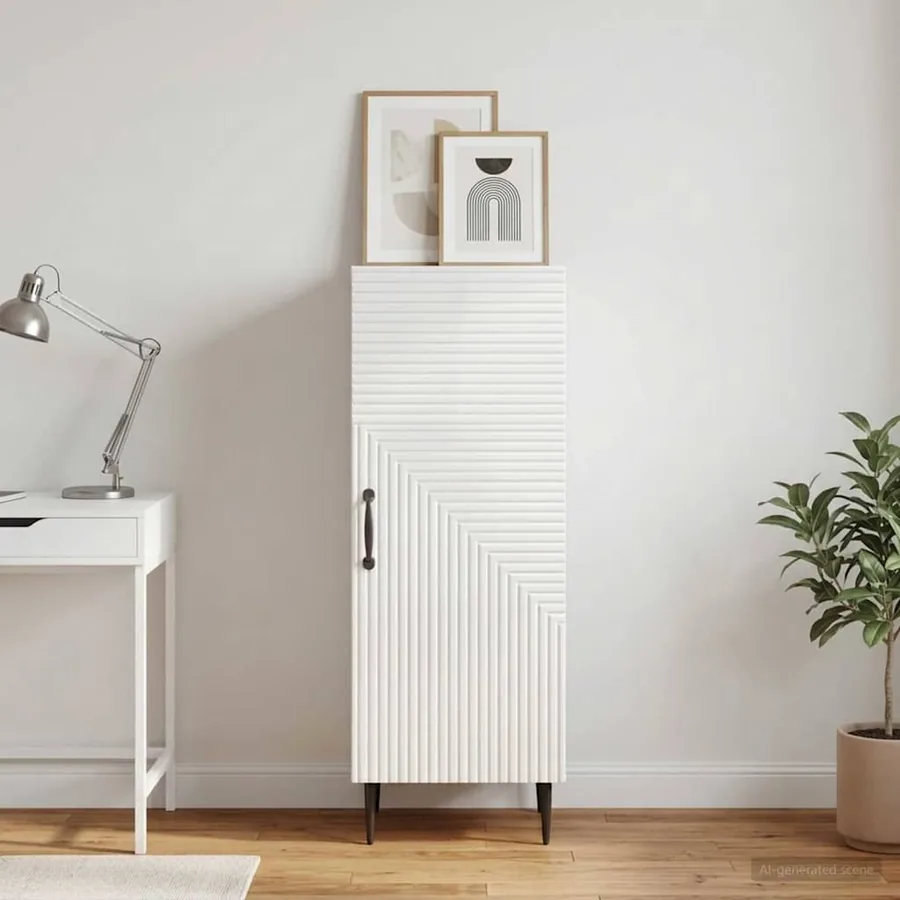 Buffet Blanc brillant 33 x 34,5 x 89,5 cm Bois d'ingénierie