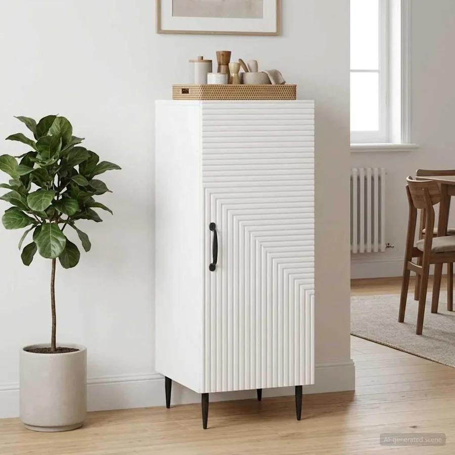 Buffet Blanc brillant 33 x 34,5 x 89,5 cm Bois d'ingénierie - 4